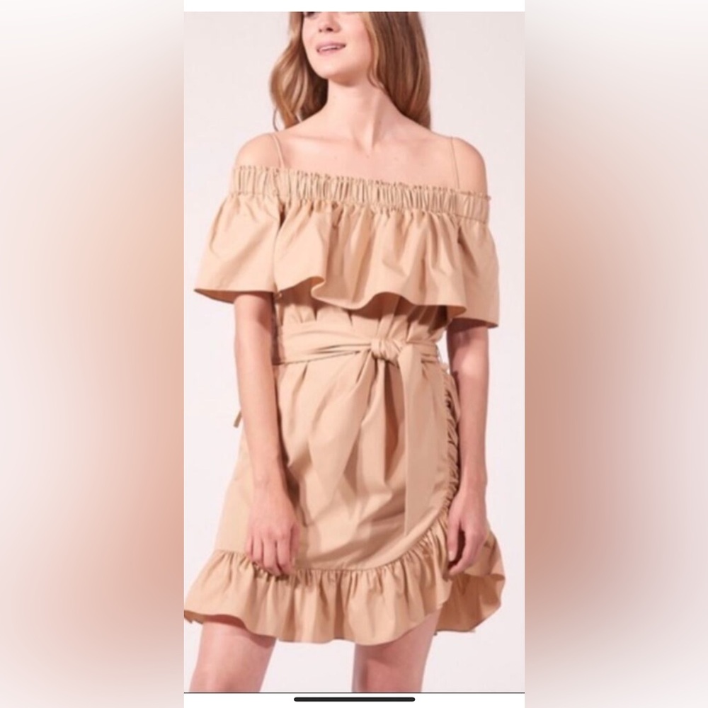 SANDRO Ohio Ruffle Off The Shoulder Natural Beige size 3 NEW